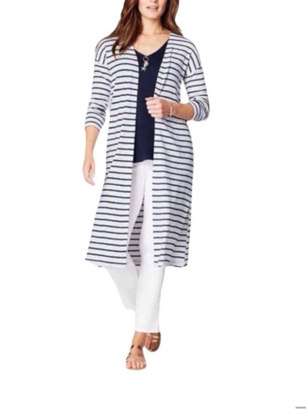 J. Jill Navy and White Striped Cardigan